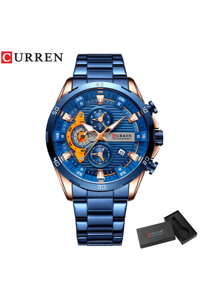 Curren blue box Stainless Steel Watches for Mens Creative Fashion Luminous Di...