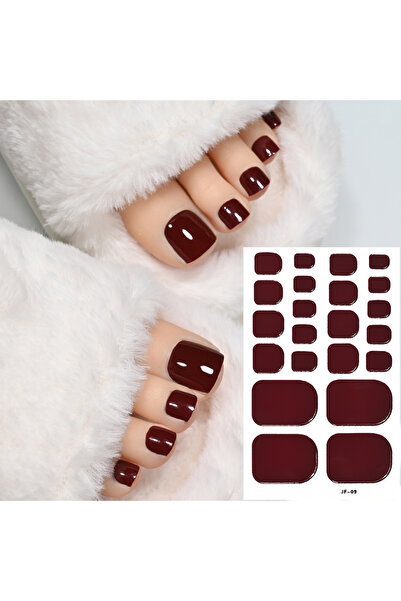 Choice NL-JF-09 1Sheet=22Tips Glossy Red Toe Nail Stickers Full Cover Solid C...