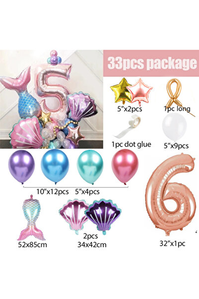 Choice NUMBER 32inch Mermaid Number 6 33 Pcs Mermaid Tail Balloons Rose Gold ...