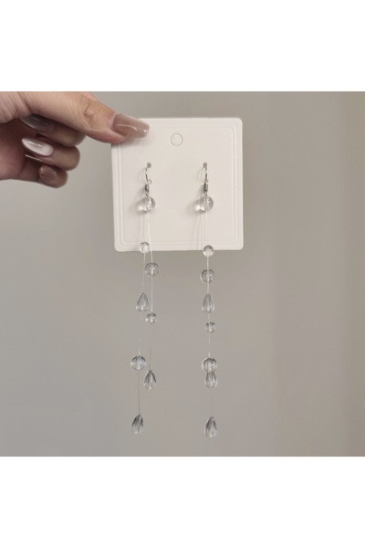 Choice earrings1 Niche Clear Dewdrop Glass Droplet Tassel Necklace Earrings B...