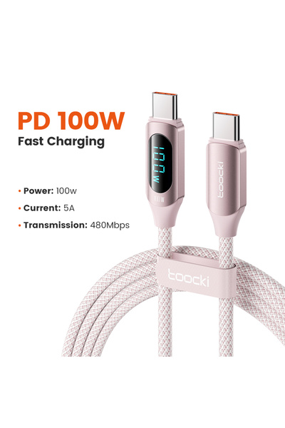 Choice19 toocki 2m 100W C-C Pink Toocki Type C to Type C Cable 100W PD Fast C...
