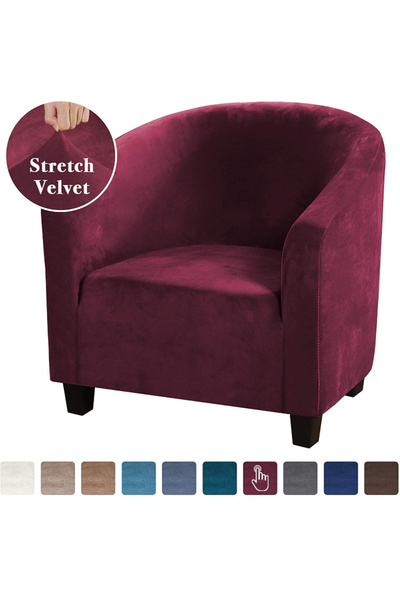 Choice Burgundy High Stretch Sofa Cover Velvet Tub Chair Cover Skid Resistanc...