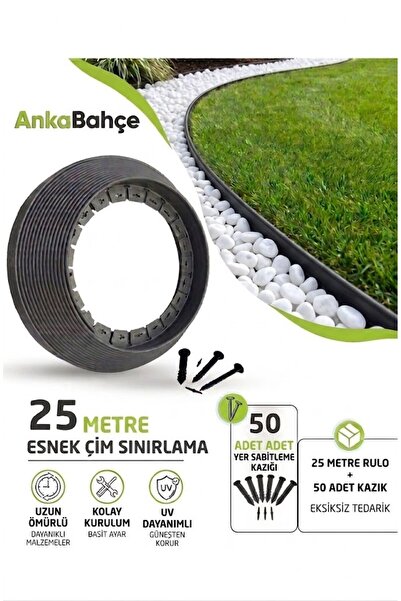 AnkaBahçe Çim Ayırıcı / Sınırlayıcı 25 Metre Yeşil Renk 50 Adet Kazığı İle Bi...