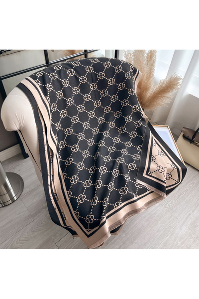 Choice4 black Double Sided Four-leaf clover Tassel Scarf Imitation Cashmere W...
