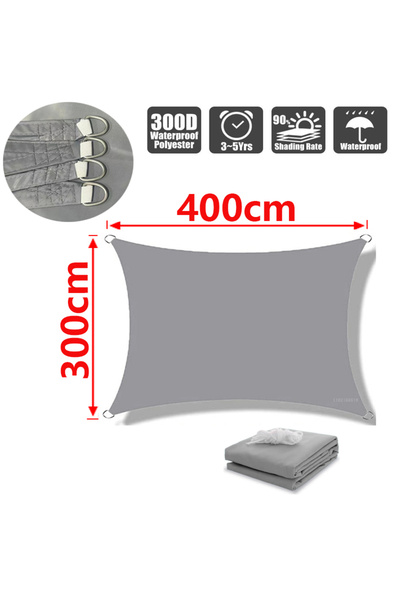 Choice Grey300x400cm 300D Outdoor Waterproof Sun Sail Rectangular Sun Sail Ga...