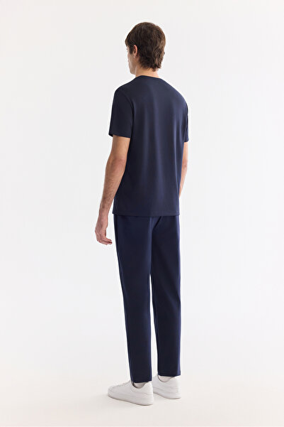 Avva Erkek Lacivert Bisiklet Yaka Baskılı Bi-Stretch İnterlok Regular Fit T-shirt A61Y1054
