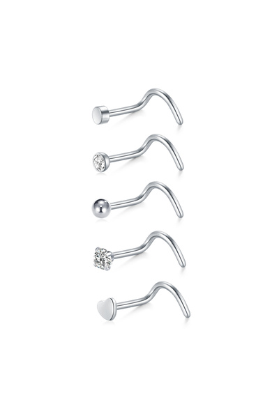 Choice8 Silver-Set B 5/6/21Pcs 20G Nose Studs Stainless Steel Nostril Studs S...