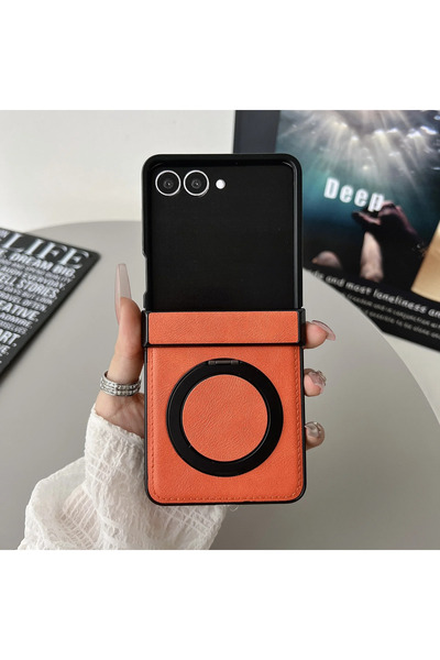 Choice17 Galaxy Z Flip5 Orange Magnetic Leather Phone Case For Z Flip 7 FE 6 ...