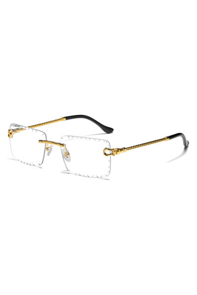 choice2 GOLDEN TRANSPARENT Rimless cutaway square rimmed sunglasses Metal twi...