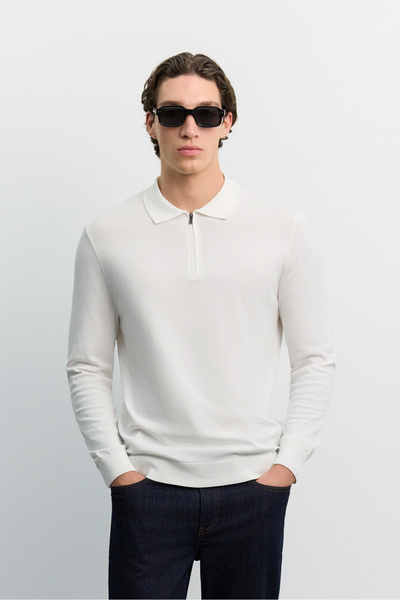 Avva Erkek Ekru Polo Yaka Fermuarlı Rayon Tüylenmeyen Basic Triko Regular Fit...