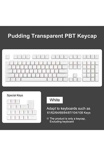 Choice White Pudding Keycaps, PBT Shine Through Keycaps 130 Keys Set OEM Prof...