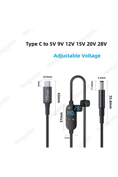 Choice أسود ​ كابل طاقة من النوع C PD إلى DC 5.5×2.5 ملم بقدرة 65 واط و100 وا...