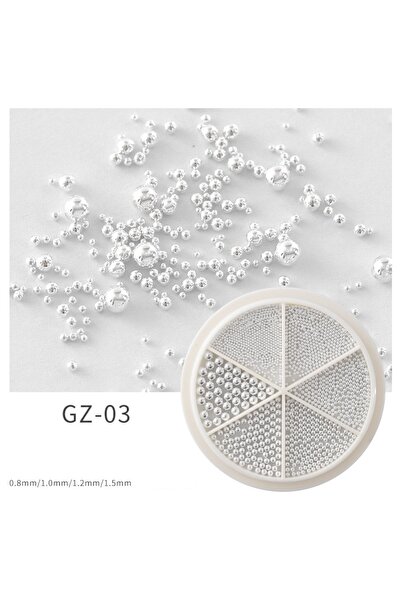 Choice GZ-03 White 6 Grids Nail Art Tiny Steel Caviar Beads 0.8-1.5mm Mixed S...