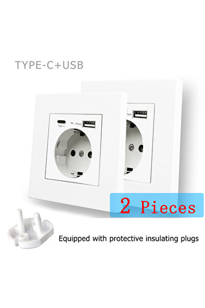 Choice4 White 2 Piece 16A EU Standard Wall Electrical Socket Type-C USB Charg...