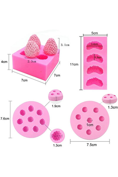 choice2 4pcs set Molds 3D Mini Strawberry Blueberry Orange Silicone Fondant M...