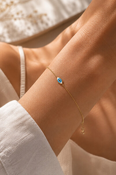 Spossy Silver Jewelry 925 Ayar Gümüş 14 Ayar Gold Kaplamalı Minimal Göz Bileklik