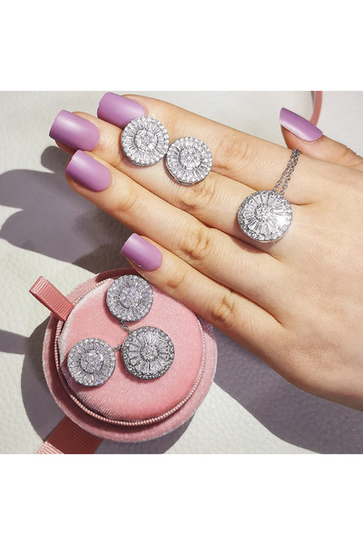 Choice X5206-E5676 2pcs Pack Trendy Round Crystal Silver Color Bride Jewelry ...