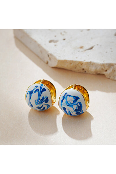 Choice T224 Vintage White&Blue Flower Enamel Beads Hoop Earrings for Women Go...