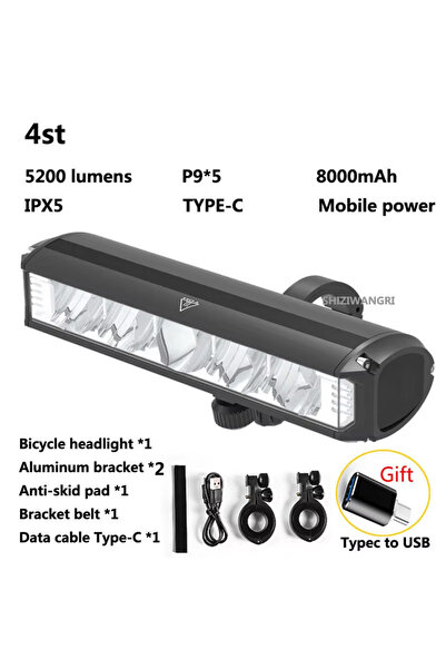 Choice 5200LM-8000mAh 8000mAh 5 LED 5*P90 Bike Light Waterproof USB Rechargea...