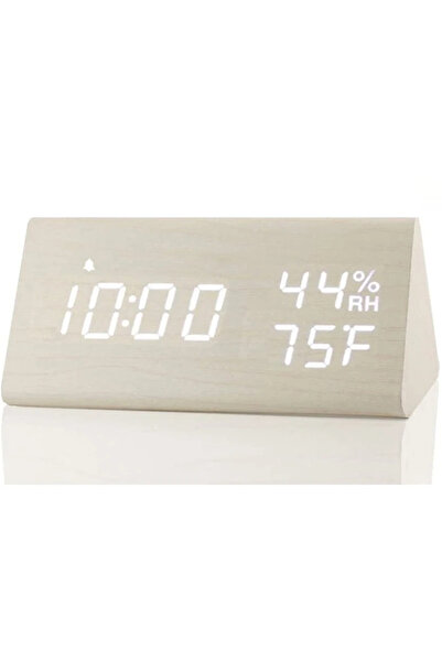 Choice White Wooden Alarm Clock Clock LED Time Display USB Charger Humidity a...