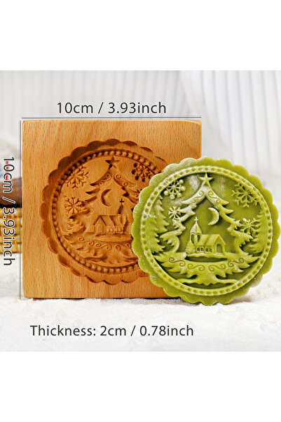 Choice Moon tree 1PC Wood Cookie Mold with Rose Flower Patterns, Christmas 3D...