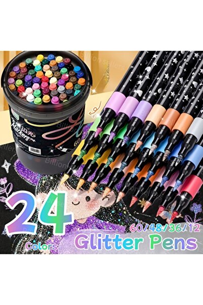 Choice 24 colors 60/48/36/24/12 Color Glitter Markers Set - Water-Based Acryl...