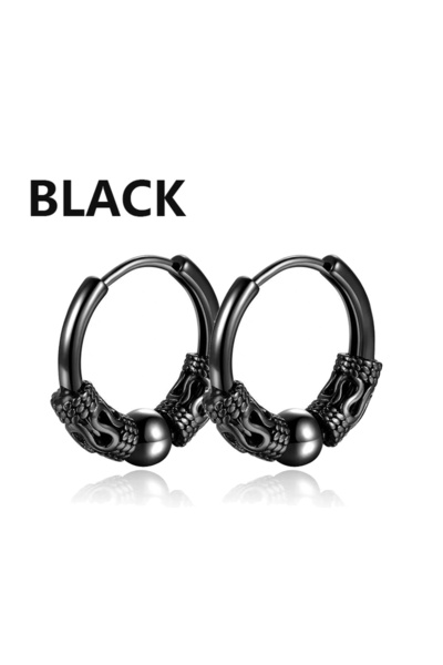 Choice A-Black 1Pair Punk Stainless Steel Round Circle Totem Hoop Earrings Fo...