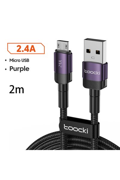 Toocki كابل مايكرو يو إس بي أرجواني بطول 2 متر، 2.4 أمبير، شحن سريع PD QC، كا...