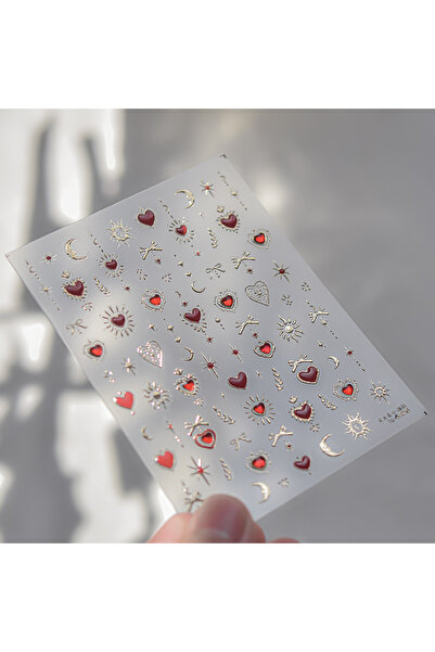Choice1 1pcs Gold Totem Red Heart Nail Art Stickers Aurora Holographic Star M...