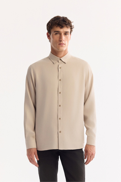 Avva Men's Stone Buttoned Collar Soft Touch Comfort Fit Shirt A52Y2064