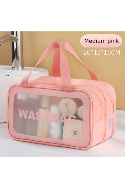 Choice Medium pink Dry-wet separation double transparent PU makeup bag portab...