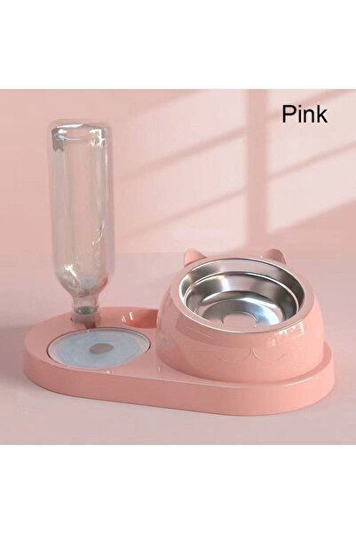 Choice -Pink Food Container with Waterer Pet Waterer Feeder 2-in-1 Cat Bowl W...