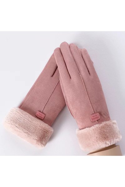Choice pink Women's Winter Suede Gloves Fleece Warm Windproof Full Finger Glo...