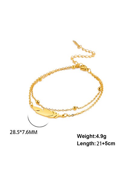Choice Gold Color Simple Feather Stainless Steel Double Layer Bead Chain Ankl...