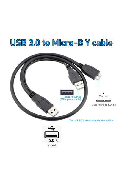 Choice 0.6 متر مع كابل طاقة، كابل مقسم USB 3.0 إلى Micro-B على شكل حرف Y، قرص...