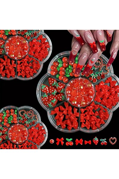 Choice 7gridsstrawberry 100 قطعة من زينة أظافر على شكل زهور فراولة متنوعة عشو...