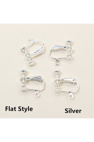 Choice Silver-flat style 10pcs 15x13mm Brass Screw Ear Clip Earring Settings ...