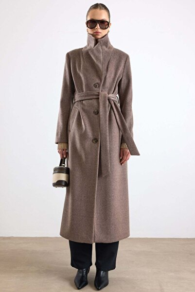 Olcay Mono Kapama Exclusive Long Coat Latte 3175
