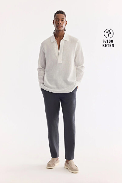 Avva Erkek Antrasit Beli Lastikli %100 Keten Relaxed Fit Pantolon B003032