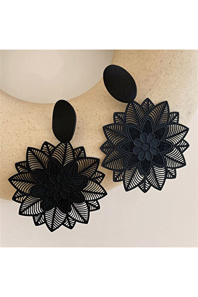 Choice ER21Y1146 Vintage Punk Black Color Flower Drop Earrings For Women Exag...
