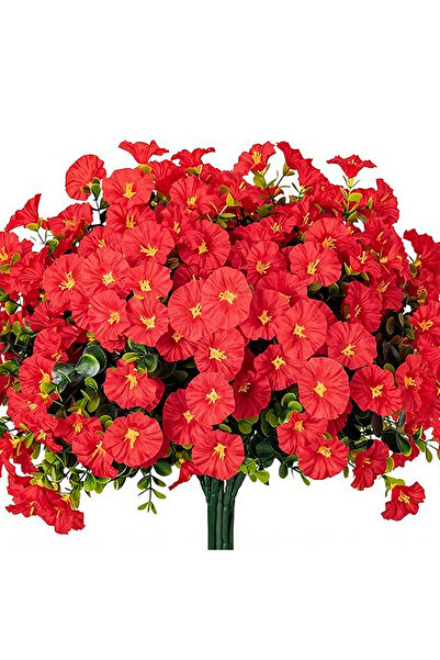 Choice4 4Bundles Red 4/12Pcs Artificial Flowers Fake Silk Morning Glory Flowe...