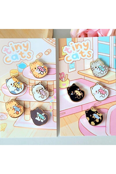 Choice9 one set Cute Tiny Cat Enamel Pins Kawaii Kitten Fish Metal Badge Cart...