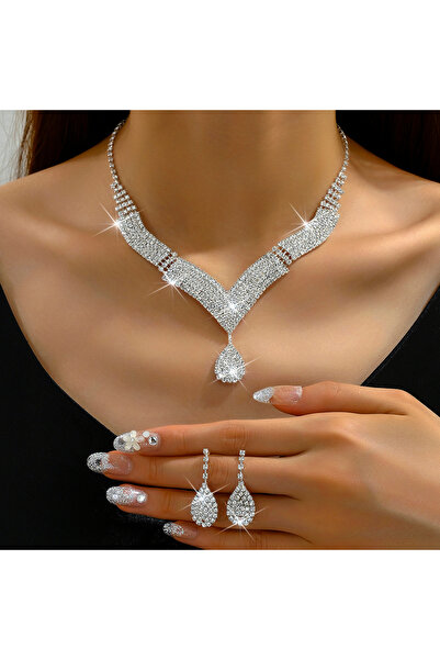 Choice Gold 3pcs fashionable rhinestones, water droplets, necklaces, earrings...