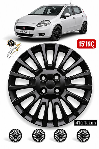 Kotanjant FİAT PUNTO 15 İnç Jant Kapağı 4'lü Set Piano Black + 4 Amblem