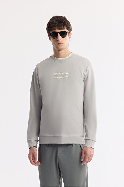 Avva Men's Gray Crew Neck Printed Bi-Stretch Interlock Regular Fit Sweatshirt...