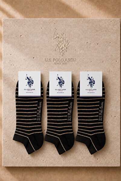 U.S. Polo Assn. 3 Pairs of Women's Cotton Striped Bootie Socks