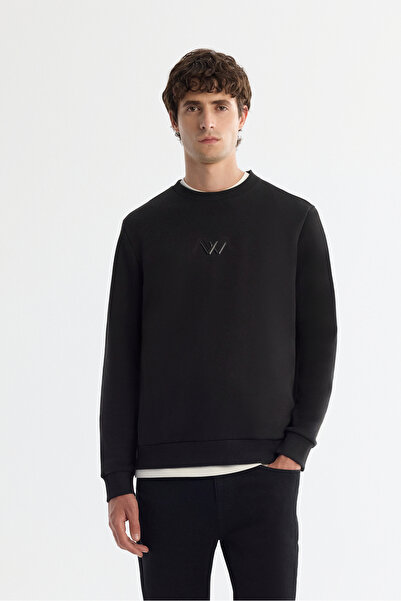 Avva Erkek Siyah Bisiklet Yaka Pamuklu Şardonlu Baskılı Regular Fit Sweatshir...