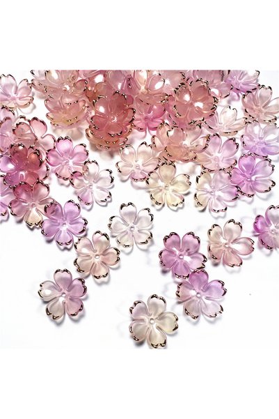 Choice13 Pink yellow 50pcs/lot 19mm Acrylic Cherry Blossoms Flower Beads Peta...