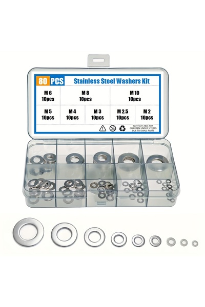 Choice1 80pcs Stainless Steel 80-580pcs Assortment Set - Flat Washers Kit wit...