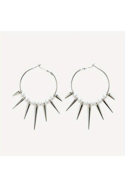 Choice Silvery 1 Pair Punk Minimalist Dark Gothic Style, Multiple Tapered Spi...